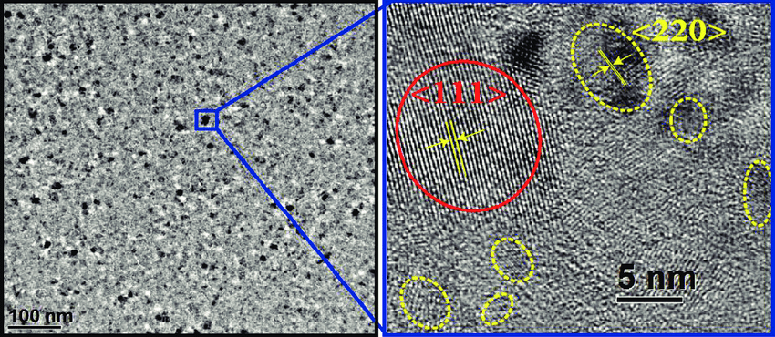The TEM images of the boron doped nanocrystalline silicon thin film
