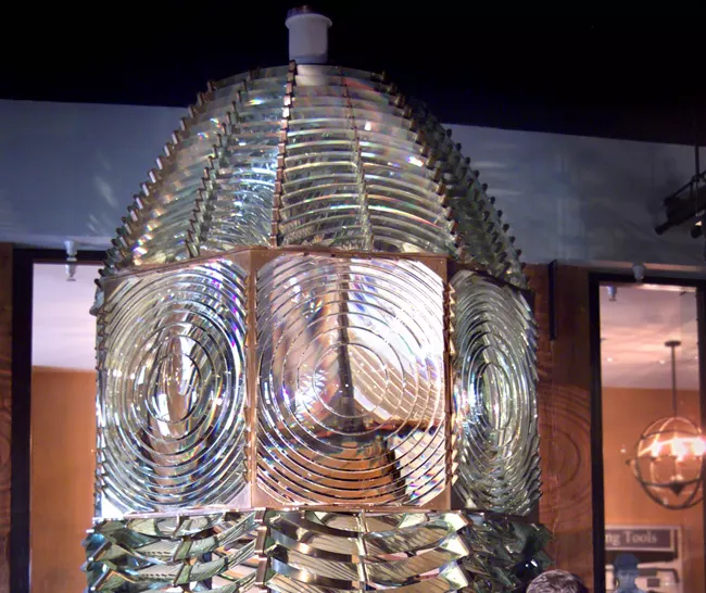Fresnel lens, San Luis Point Lighthouse. A Fresnel lens is a type
